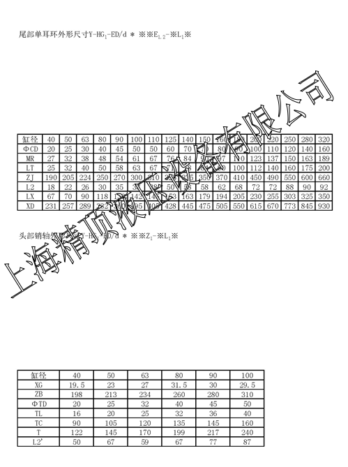 液壓油缸選型樣本